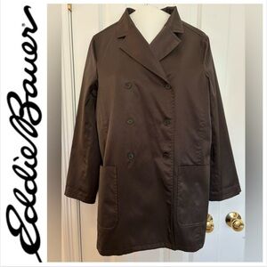 Eddie Bauer Coat Chesterfield woman Jacket sz L double-breasted lined brown EUC